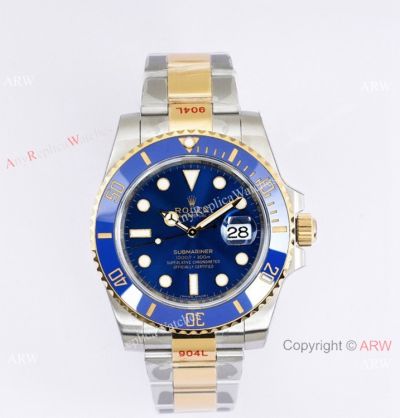 Rolex Submariner v2 904L Two Tone Watch 116613lb Blue Ceramic Bezel 40mm